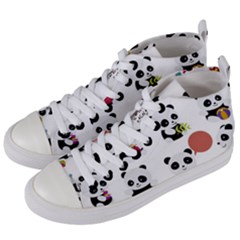 Playing Panda Cartoon Women s Mid-top Canvas Sneakers by Simbadda