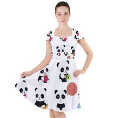 Playing Panda Cartoon Cap Sleeve Midi Dress by Simbadda