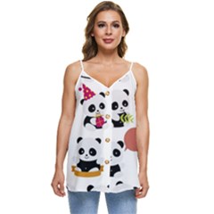 Playing Panda Cartoon Casual Spaghetti Strap Chiffon Top by Simbadda