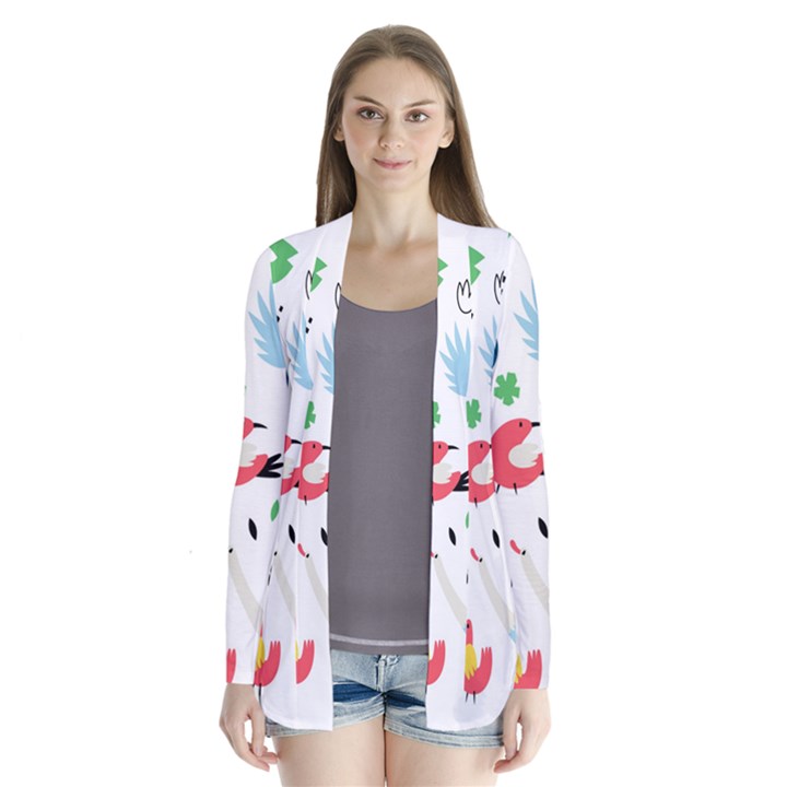 Vector Set Isolates With Cute Bird Scandinavian Style Drape Collar Cardigan