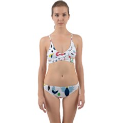 Vector Set Isolates With Cute Bird Scandinavian Style Wrap Around Bikini Set