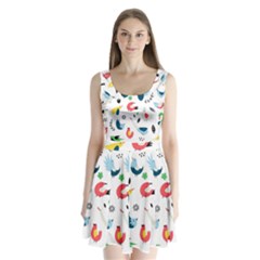 Vector Set Isolates With Cute Bird Scandinavian Style Split Back Mini Dress 