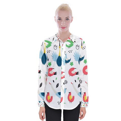 Vector Set Isolates With Cute Bird Scandinavian Style Womens Long Sleeve Shirt by Simbadda