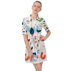 Vector Set Isolates With Cute Bird Scandinavian Style Belted Shirt Dress