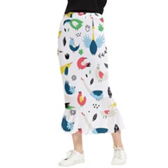 Vector Set Isolates With Cute Bird Scandinavian Style Maxi Fishtail Chiffon Skirt