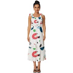 Vector Set Isolates With Cute Bird Scandinavian Style Tie-Strap Tiered Midi Chiffon Dress