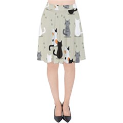 Cute Cat Seamless Pattern Velvet High Waist Skirt by Simbadda