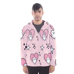 Cartoon Cute Valentines Day Doodle Heart Love Flower Seamless Pattern Vector Men s Hooded Windbreaker by Simbadda