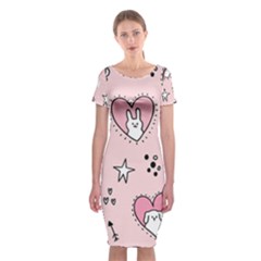Cartoon Cute Valentines Day Doodle Heart Love Flower Seamless Pattern Vector Classic Short Sleeve Midi Dress by Simbadda