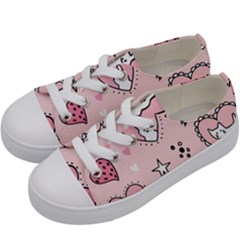 Cartoon Cute Valentines Day Doodle Heart Love Flower Seamless Pattern Vector Kids  Low Top Canvas Sneakers by Simbadda