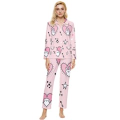 Cartoon Cute Valentines Day Doodle Heart Love Flower Seamless Pattern Vector Womens  Long Sleeve Velvet Pocket Pajamas Set by Simbadda