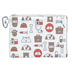 Vector Thin Line Art Vet Seamless Pattern Canvas Cosmetic Bag (xl) by Simbadda