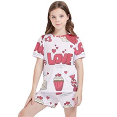 Hand Drawn Valentines Day Element Collection Kids  Tee And Sports Shorts Set by Simbadda