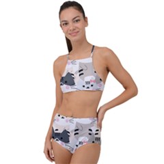 Cute Cat Couple Seamless Pattern Cartoon Halter Tankini Set by Simbadda