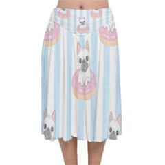 French-bulldog-dog-seamless-pattern Velvet Flared Midi Skirt by Simbadda