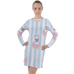 French-bulldog-dog-seamless-pattern Long Sleeve Hoodie Dress by Simbadda