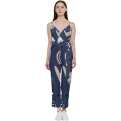 Colorful-cute-cats-seamless-pattern V-neck Camisole Jumpsuit