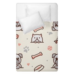 Pug-dog-cat-with-bone-fish-bones-paw-prints-ball-seamless-pattern-vector-background Duvet Cover Double Side (single Size) by Simbadda