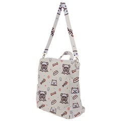 Pug-dog-cat-with-bone-fish-bones-paw-prints-ball-seamless-pattern-vector-background Crossbody Backpack by Simbadda
