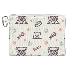 Pug-dog-cat-with-bone-fish-bones-paw-prints-ball-seamless-pattern-vector-background Canvas Cosmetic Bag (xl) by Simbadda