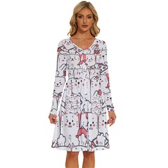 Cute-cat-chef-cooking-seamless-pattern-cartoon Long Sleeve Dress With Pocket