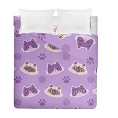 Cute-colorful-cat-kitten-with-paw-yarn-ball-seamless-pattern Duvet Cover Double Side (full/ Double Size) by Simbadda