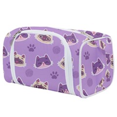 Cute-colorful-cat-kitten-with-paw-yarn-ball-seamless-pattern Toiletries Pouch