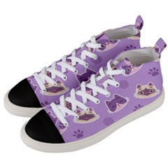 Cute-colorful-cat-kitten-with-paw-yarn-ball-seamless-pattern Men s Mid-top Canvas Sneakers by Simbadda