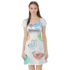 Cartoon-bird-cute-doodle-bird Short Sleeve Skater Dress by Simbadda