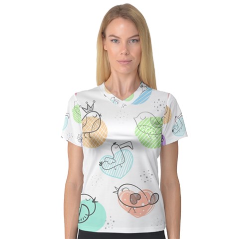 Cartoon-bird-cute-doodle-bird V-neck Sport Mesh Tee by Simbadda