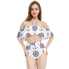 Nautical-seamless-pattern Halter Flowy Bikini Set  by Simbadda