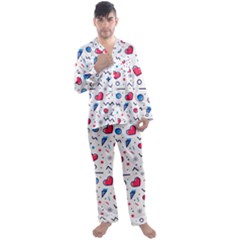 Hearts-seamless-pattern-memphis-style Men s Long Sleeve Satin Pajamas Set