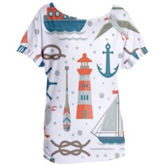 Nautical-elements-pattern-background Women s Oversized Tee by Simbadda