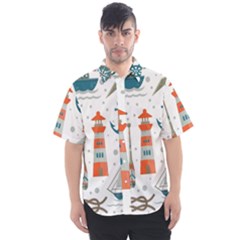 Nautical-elements-pattern-background Men s Short Sleeve Shirt