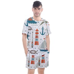 Nautical-elements-pattern-background Men s Mesh Tee And Shorts Set