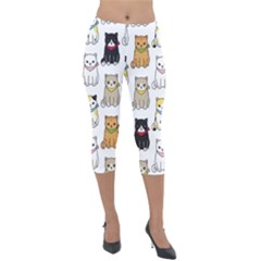 Cat-kitten-seamless-pattern Lightweight Velour Capri Leggings  by Simbadda