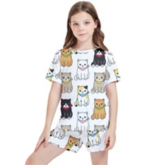 Cat-kitten-seamless-pattern Kids  Tee And Sports Shorts Set by Simbadda