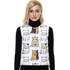 Cat-kitten-seamless-pattern Women s Button Up Puffer Vest by Simbadda