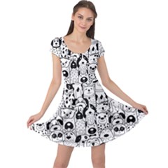 Seamless-pattern-with-black-white-doodle-dogs Cap Sleeve Dress