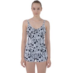 Seamless-pattern-with-black-white-doodle-dogs Tie Front Two Piece Tankini by Simbadda