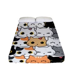 Cute-cat-kitten-cartoon-doodle-seamless-pattern Fitted Sheet (full/ Double Size) by Simbadda