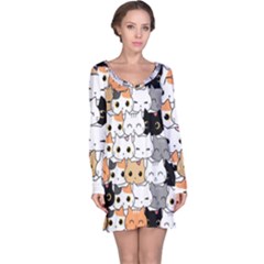 Cute-cat-kitten-cartoon-doodle-seamless-pattern Long Sleeve Nightdress by Simbadda