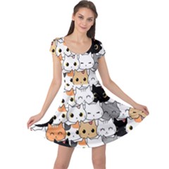 Cute-cat-kitten-cartoon-doodle-seamless-pattern Cap Sleeve Dress