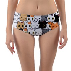 Cute-cat-kitten-cartoon-doodle-seamless-pattern Reversible Mid-waist Bikini Bottoms by Simbadda