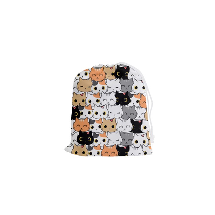 Cute-cat-kitten-cartoon-doodle-seamless-pattern Drawstring Pouch (XS)