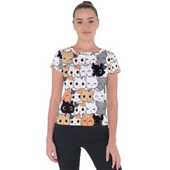 Cute-cat-kitten-cartoon-doodle-seamless-pattern Short Sleeve Sports Top  by Simbadda