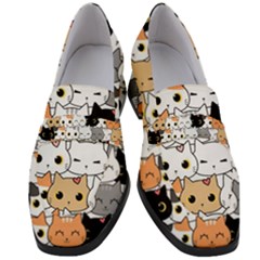 Cute-cat-kitten-cartoon-doodle-seamless-pattern Women s Chunky Heel Loafers by Simbadda