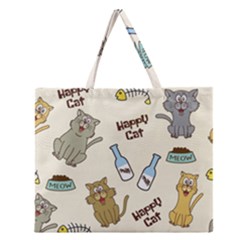 Happy-cats-pattern-background Zipper Large Tote Bag by Simbadda