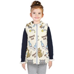 Happy-cats-pattern-background Kids  Hooded Puffer Vest by Simbadda