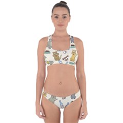 Happy-cats-pattern-background Cross Back Hipster Bikini Set by Simbadda